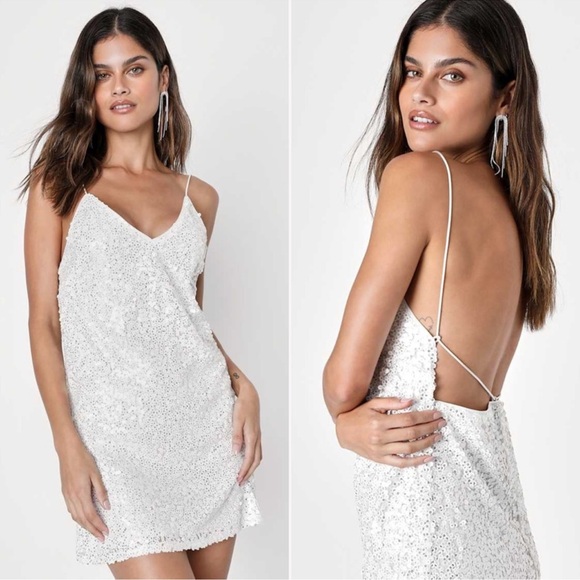 Not for sale-Lulu's NWT Force of Fashion White Backless Sequin Dress Size M